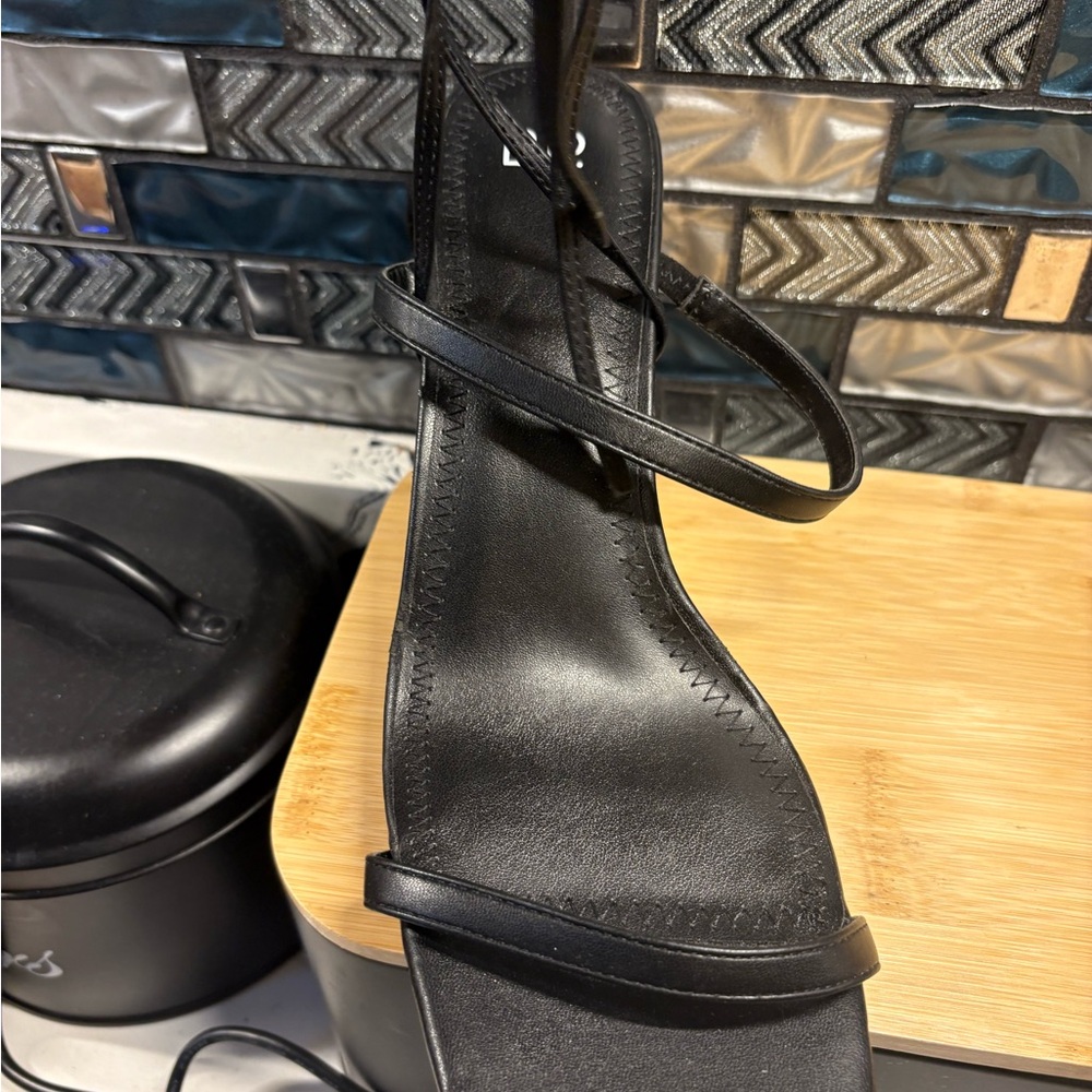 bp Black Strappy Ankle-Tie Stiletto Sandals